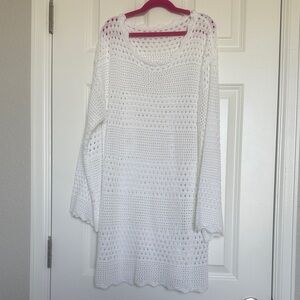 Elegant White Crochet Swim Coverup